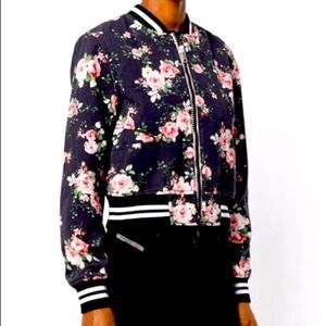 Diesel Floral Bomber Jacket NWT XS – Black Pink Rose Print Cropped Varsity Style